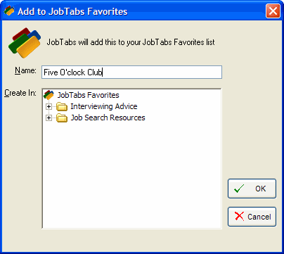 Add a new favorite to JobTabs
